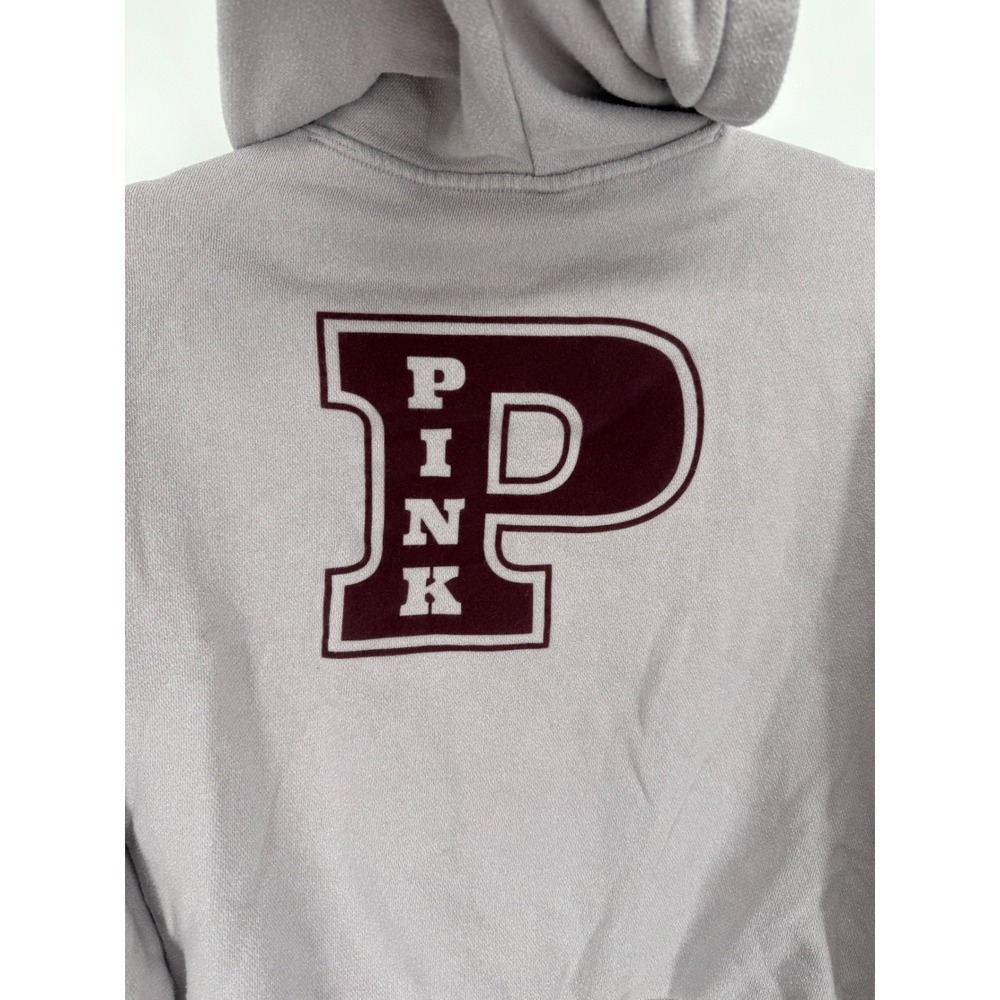 PINK Victoria's Secret Hoodie Women XS Gray Graphic Pullover Relaxed Fit - Picture 7 of 9